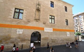 Una senyera de 130 metres de llarg envolta les façanes de l’IEI amb motiu de la Diada
