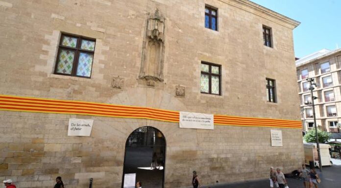 Una senyera de 130 metres de llarg envolta les façanes de l’IEI amb motiu de la Diada