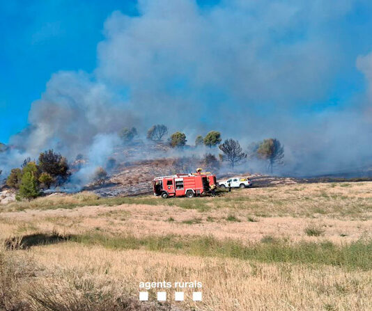 Els Bombers continuen treballant sobre els punts calents de l’incendi d’Alfarràs